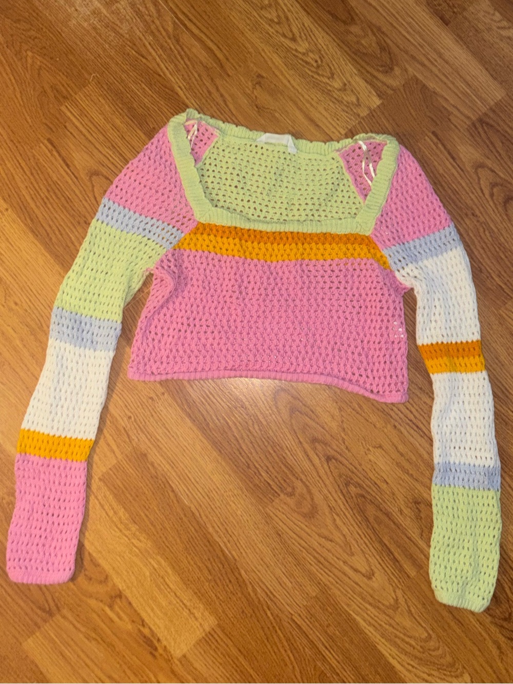 Bluenotes Pastel Crochet Crop Top in Lime and Pink